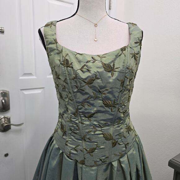 Vtg Scott McClintock Sage Green Taffeta Ball Gown 8 bridgerton Regency Fairytale - Picture 2 of 11